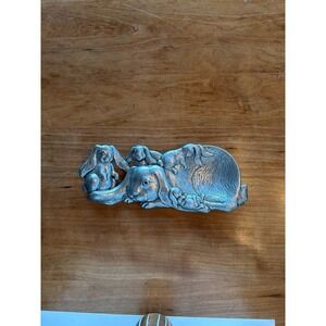 Vintage 1994 Arthur Court Aluminum Bunny Rabbit and Babies Spoon Rest Trinket Di